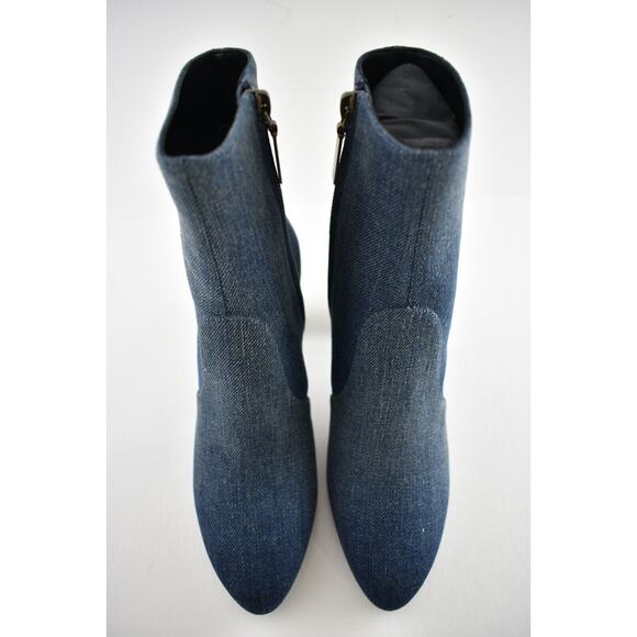 Saint Laurent Lou 75 Blue Jeans Denim YSL Zip Block Heel Ankle Bootie Boot 36.5 - Picture 7 of 12